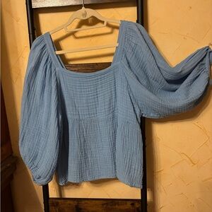 Michael Stars Sky Blue Puff Sleeve Gauze Top Size S